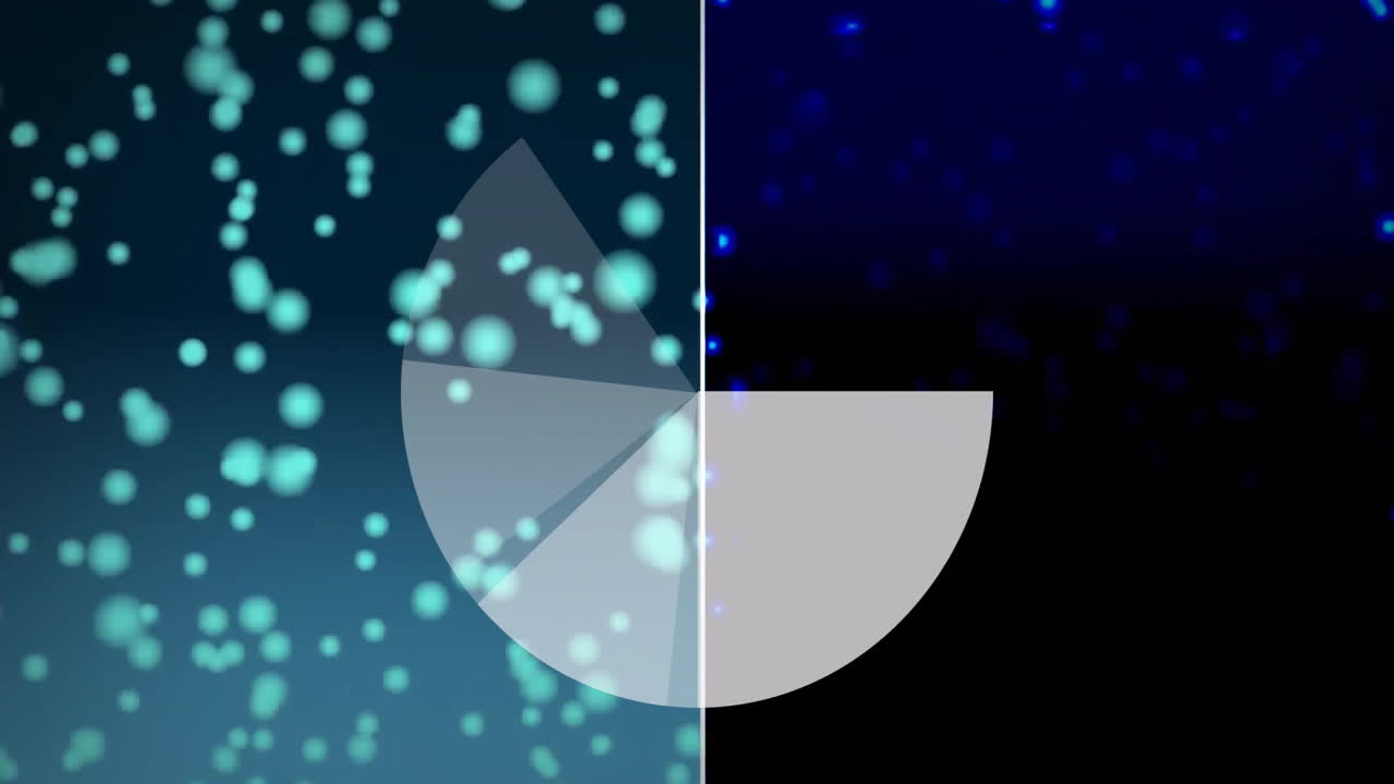 animación de diagrama de pastel sobre fondo bokeh abstracto con luces azules y verdes