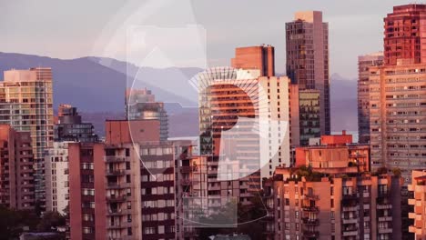 animación de escaneo de alcance y procesamiento de datos sobre el paisaje urbano