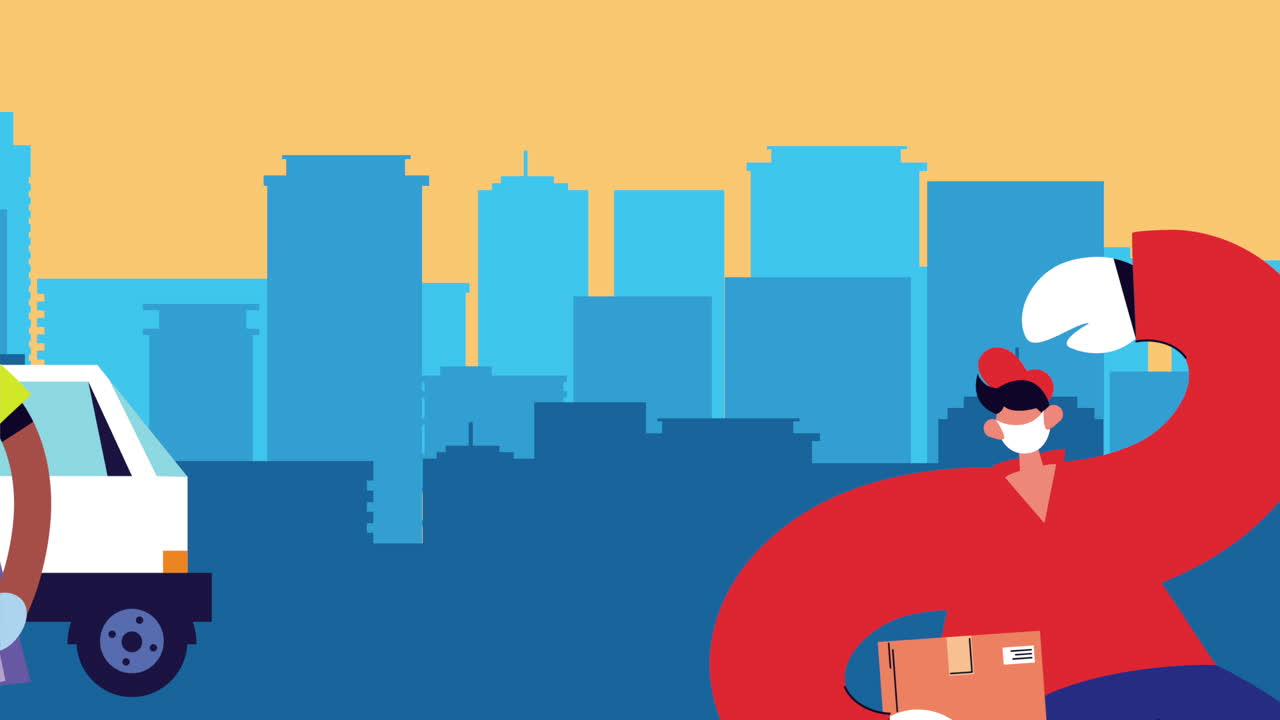 trabajador de servicio de entrega con caja en el camión