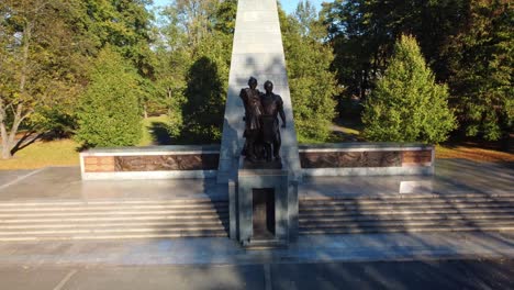 pullback over russian red army-communism monument in ostrava, czech republic