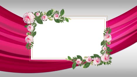 Weißes-Rechteck-Mit-Blättern-Und-Blumen-über-Rosa-Stoff