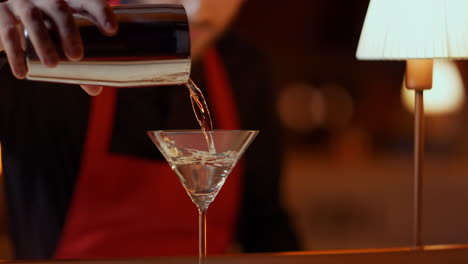 barman pouring martini from shaker