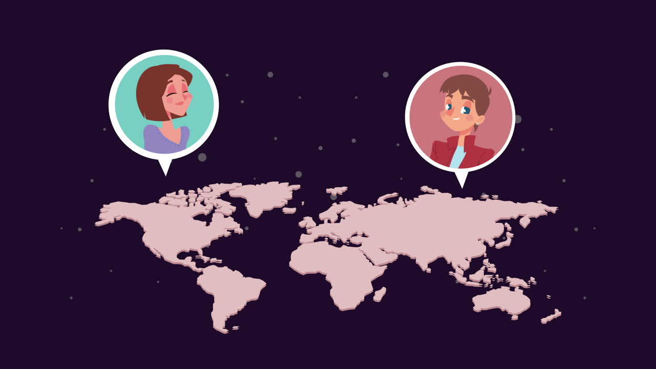 young couple and earth planet animation