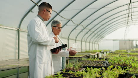 Agriculture,-tablet-and-people-in-discussion