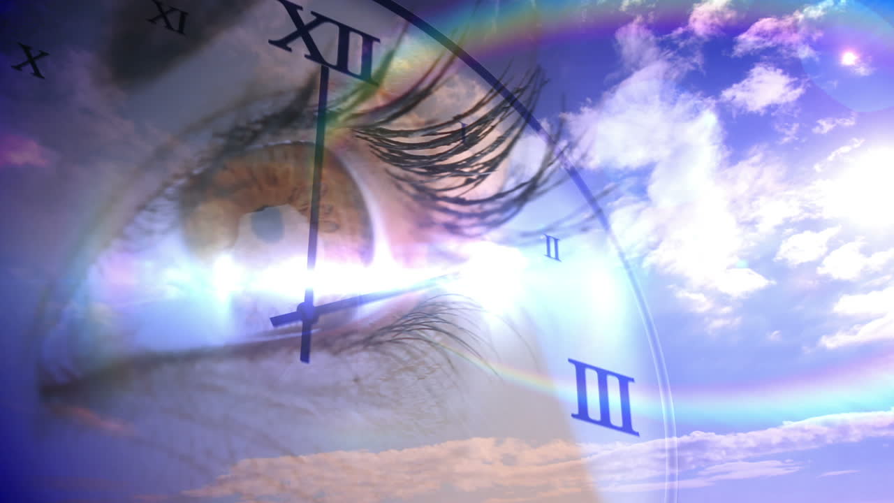 눈과 파란 하늘을 가진 시간 지나가는 개념