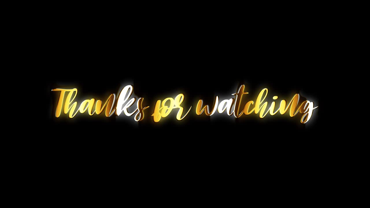 Thanks for Watching golden text with light motion animation element effect. 4K seamless loop isolated transparent video animation text with alpha channel using Quicktime prores 444.