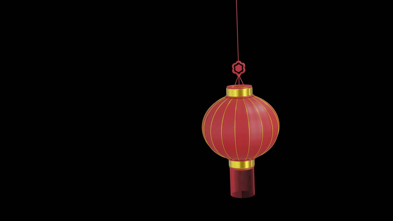 animación de lámpara roja china colgada con espacio de copia en fondo negro