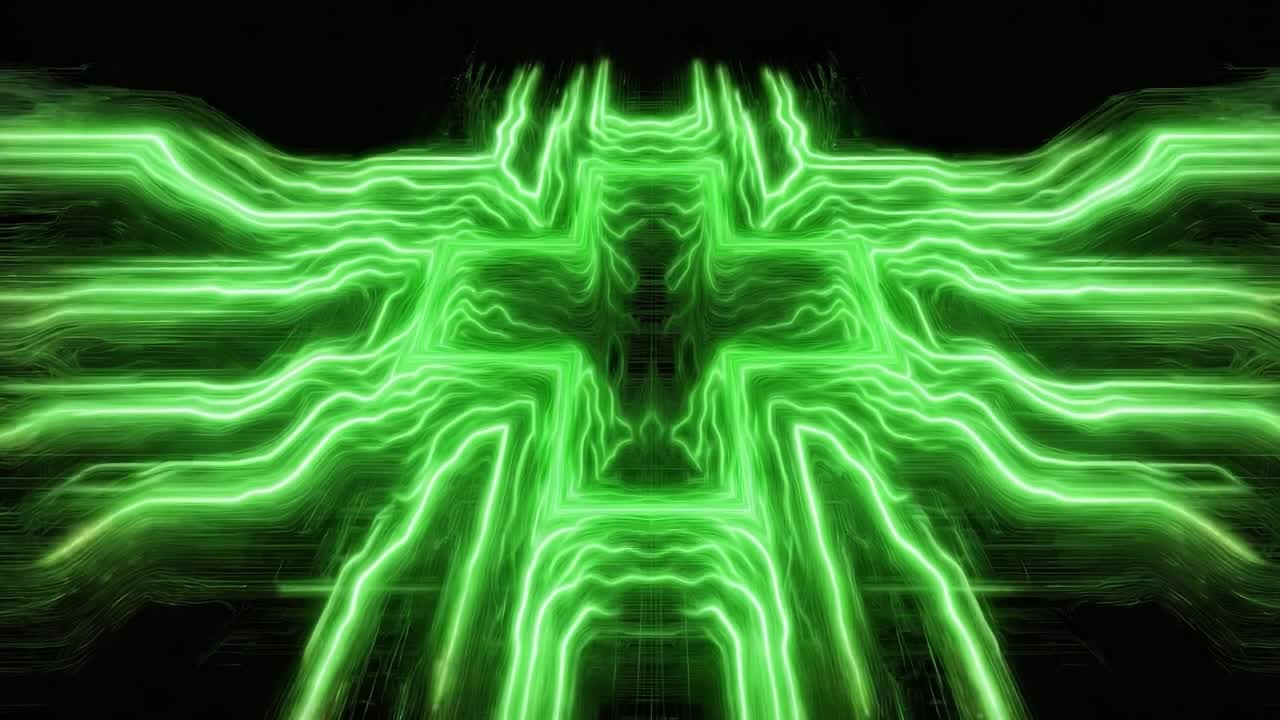 A Stunning Visualization of a Neon Green Plus Sign Glowing with Energetic Lines Representing Vitality and Health in a Digital Environment