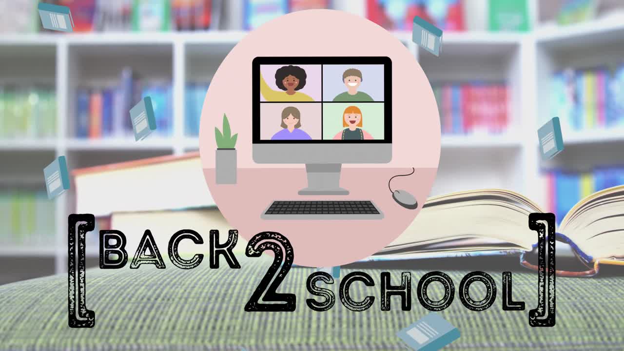 도서관에서 학교로 돌아가는 텍스트의 애니메이션