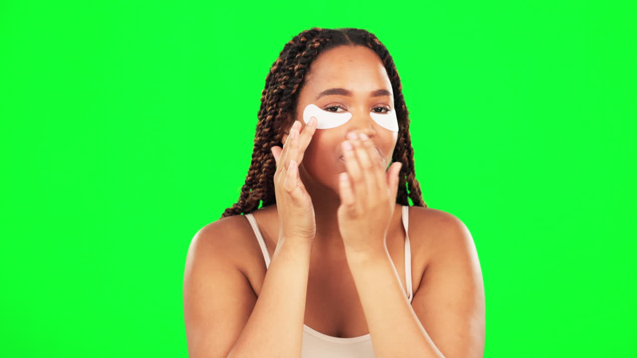 parche en el ojo, pantalla verde y rostro de mujer