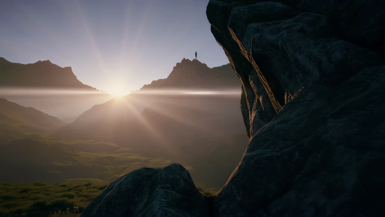 Sunrise over the Mountains with Silhouette