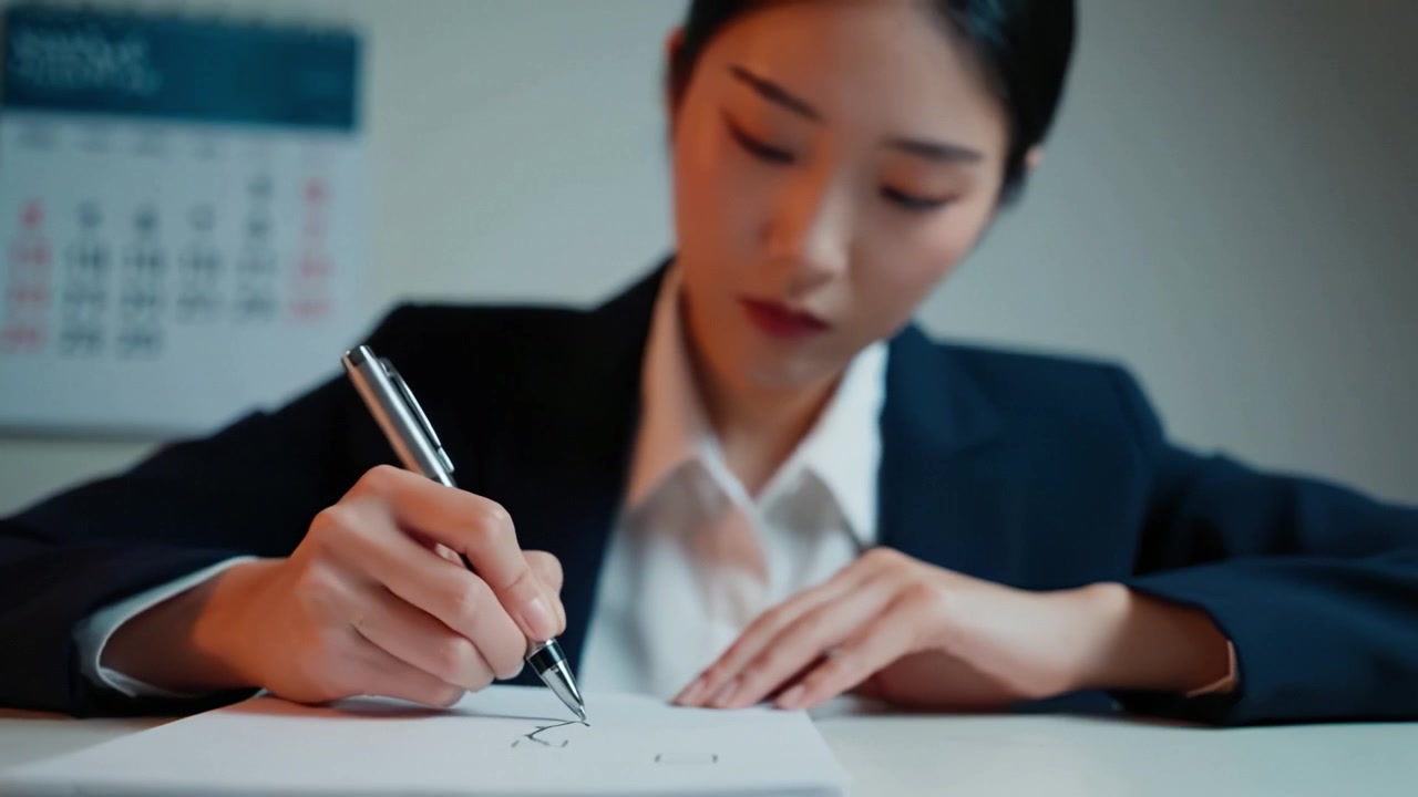 專注的專業人士在辦公室環境中用紙筆書寫，兩幅畫面捕捉其專注和有目的地投入工作任務