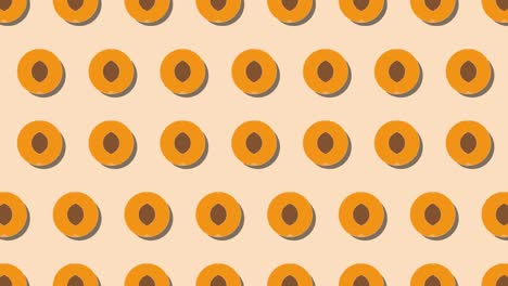 Pattern of animated fruit icons of Apricot on an orange background. Seamless loop food animation with simple stylish repeated elements