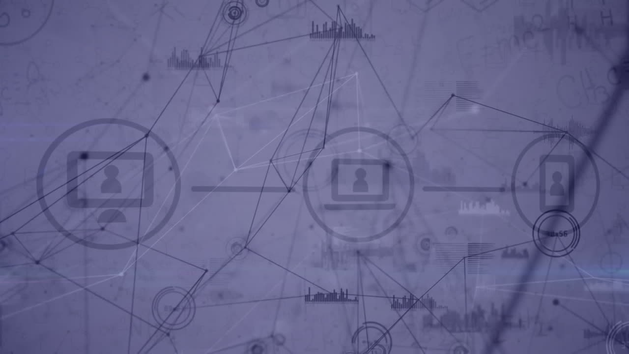 animación de la red de conexiones con iconos sobre fondo gris