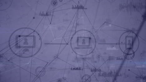animation of network of connections with icons over grey background