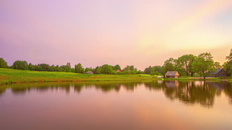 Morning-timelapse-at-the-lake,-static-wide-angle