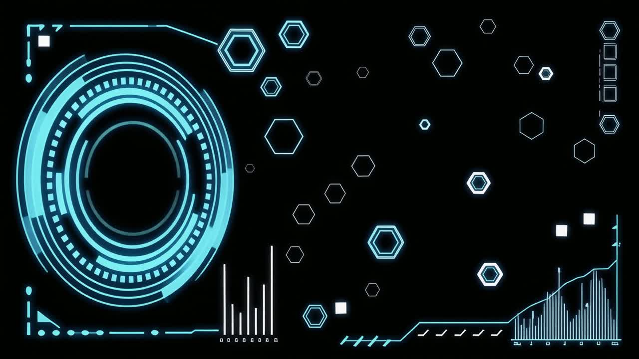Animated Digital HUD Interface with Glowing Blue Elements