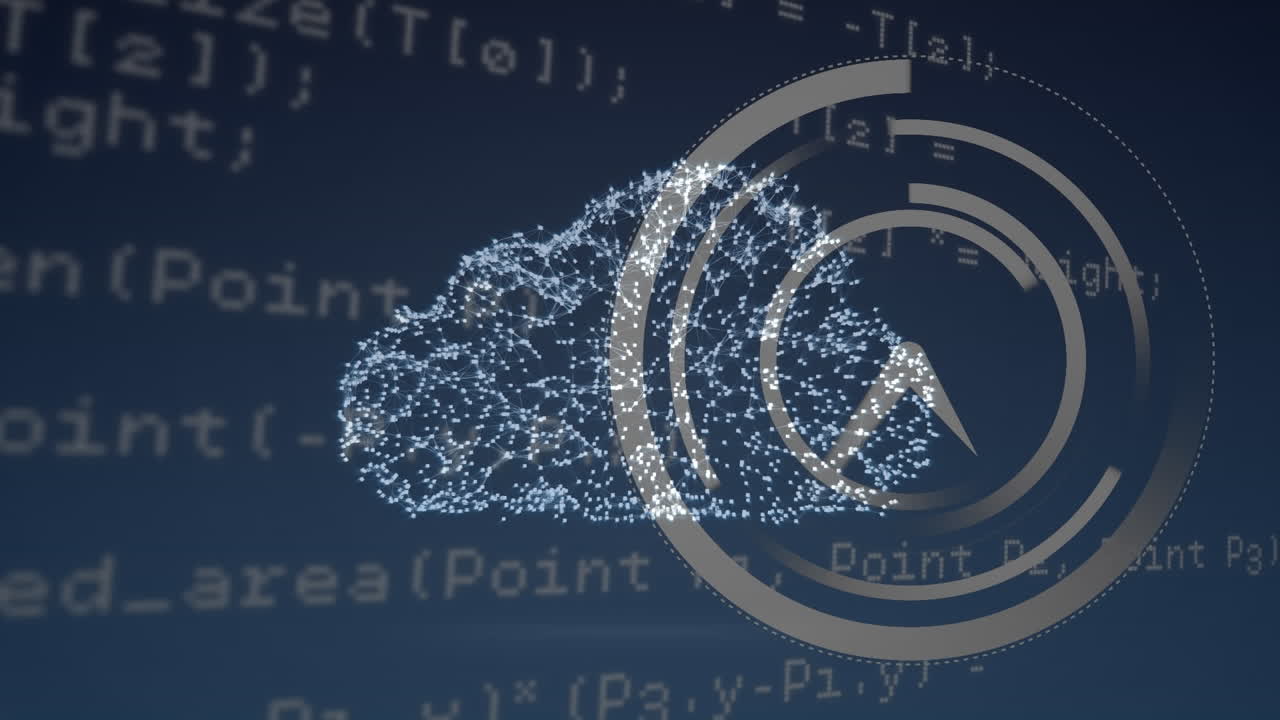 Animation of cloud icon over data processing and clock