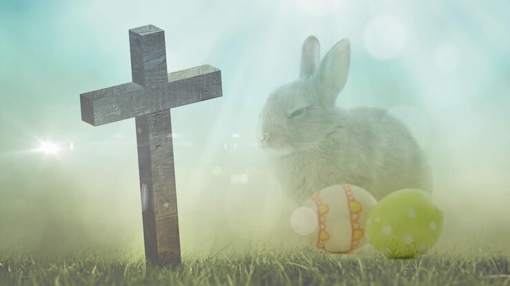 Animation of wooden cross falling over bunny