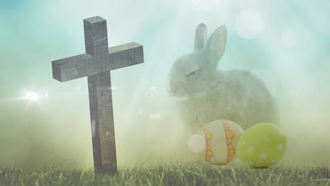 animation of wooden cross falling over bunny