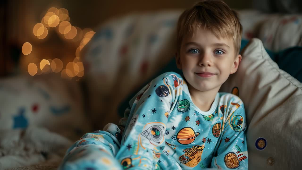 Young Boy in Space Pajamas