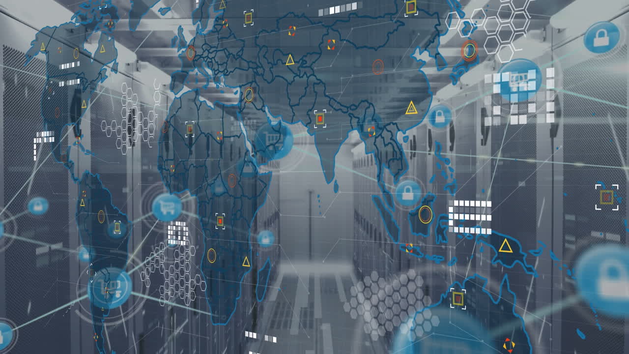 Animation of data processing over server room