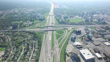 aerial drone view of toronto canada highway