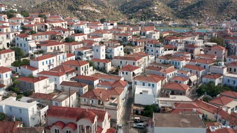 aerial view of poros town red roofed houses in saronic islands, greece