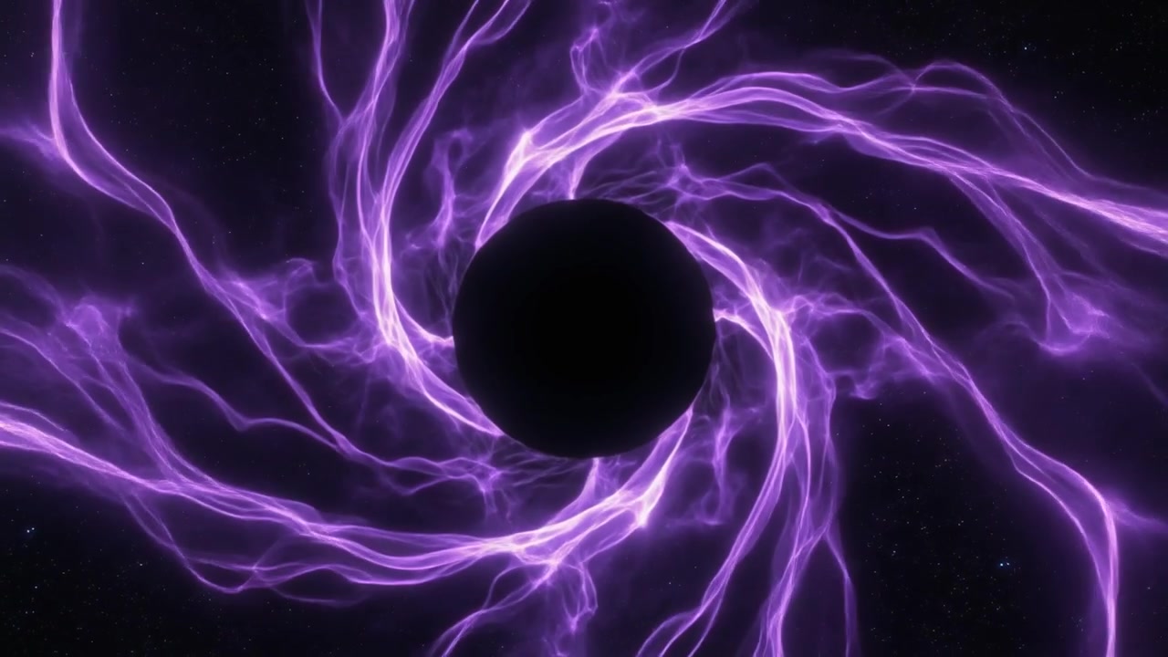 Abstract Animation of a Black Hole with Swirling Purple Energy