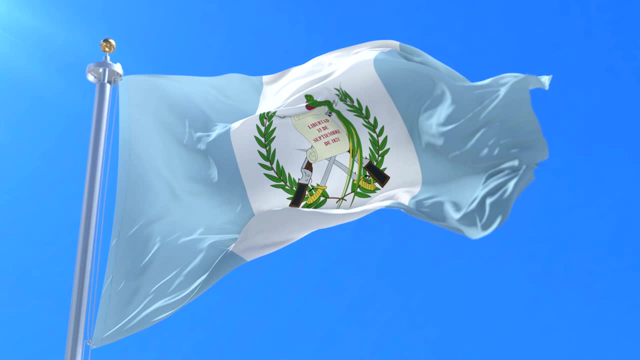 bandera de guatemala ondeando en el viento con cielo azul, bucle