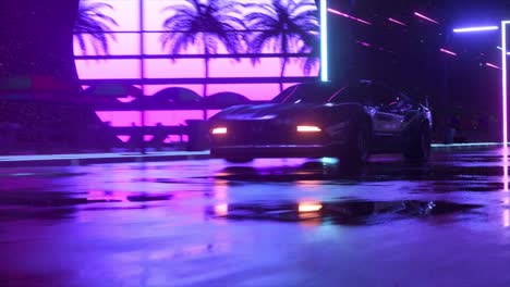 neon rain night car