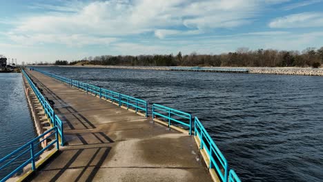 a level look and pull back from above the cement dock