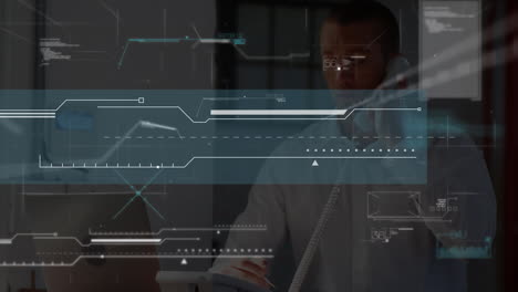 animation of financial data processing over caucasian businessman in office