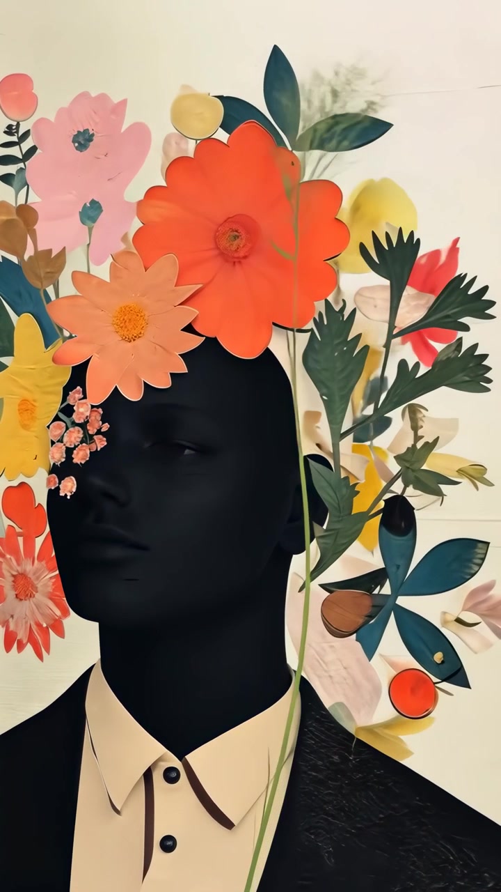 Mannequin Head with Floral Arrangement Turning in Profile