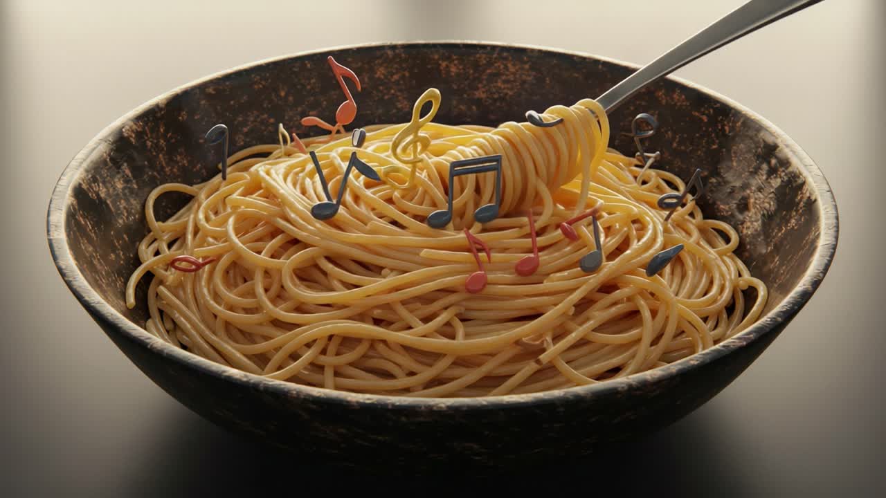 A Symphony of Flavor: Pasta Twirls and Musical Notes Create a Captivating Culinary Experience in a Beautifully Crafted Dish