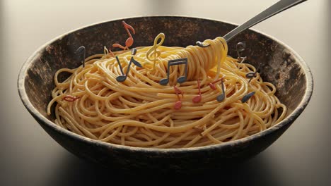 a symphony of flavor: pasta twirls and musical notes create a captivating culinary experience in a beautifully crafted dish