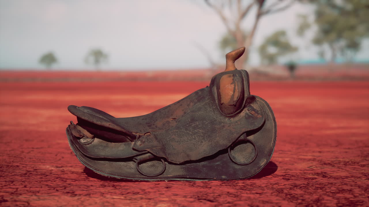 vieja silla de montar mexicana decorada acostada en la arena