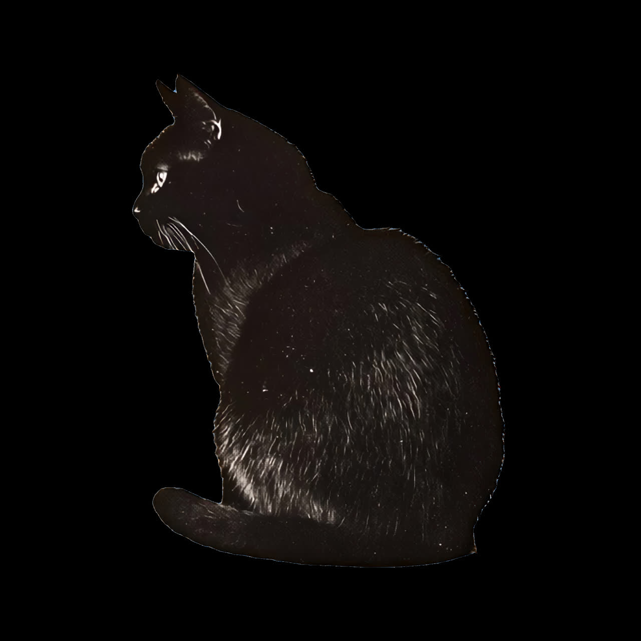 Elegant black cat silhouette art animation isolated asset, transparent 4K video, alpha channel