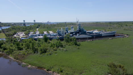 Aerial-shot-of-the-USS-North-Carolina-battleship-in-Wilmington-NC