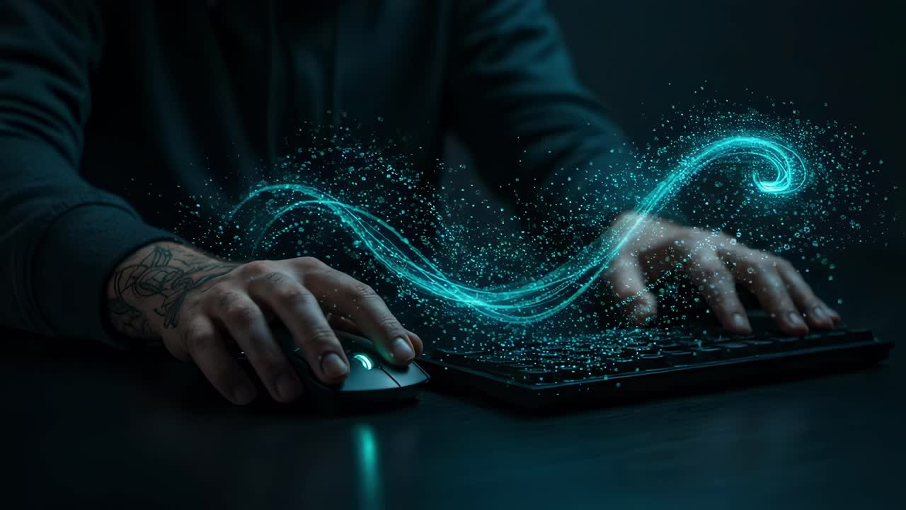 The user becomes fully immersed in an exhilarating gaming experience, surrounded by stunning dynamic visual effects in a dimly lit room