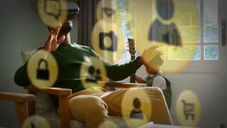 icono amarillo con un hombre que usa auriculares vr