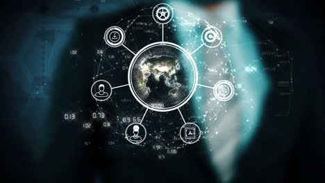 business man touching technology graphic