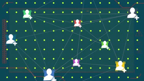 web of connections icons against multiple dots on a green background