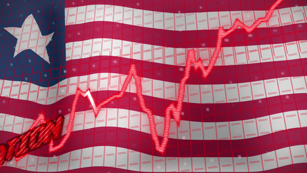 Animation of data processing and inflation text over flag of chile