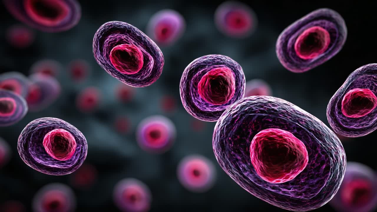 Visualizzazione ad alta risoluzione di cellule microbiche vivaci, che evidenzia le loro strutture e colori distinti in un ambiente biologico dinamico