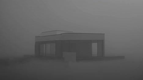 modern house in fog