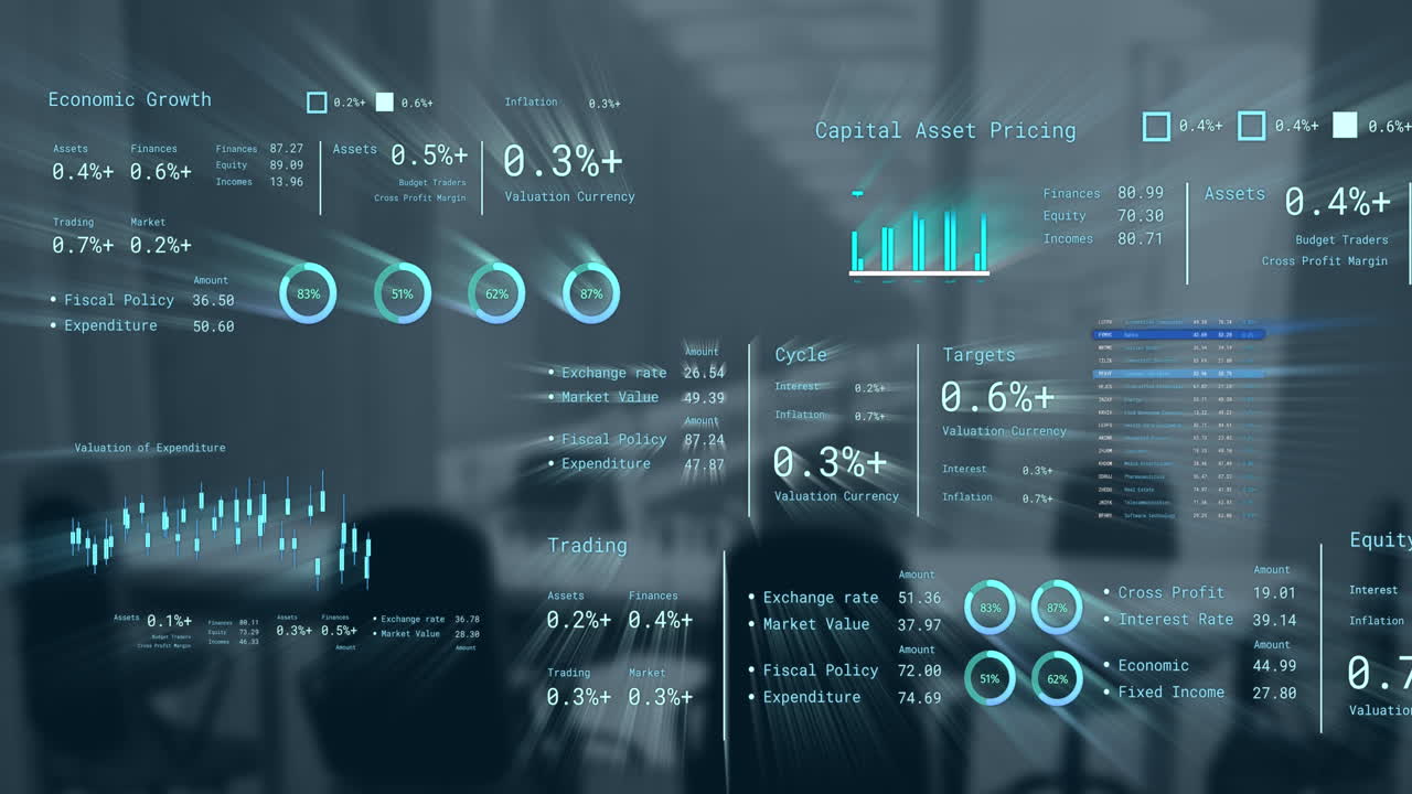 Animation af finansiel databehandling over forretningskontor