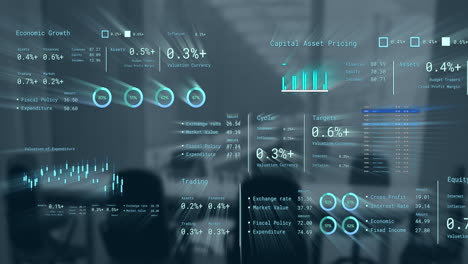 animation of financial data processing over business office