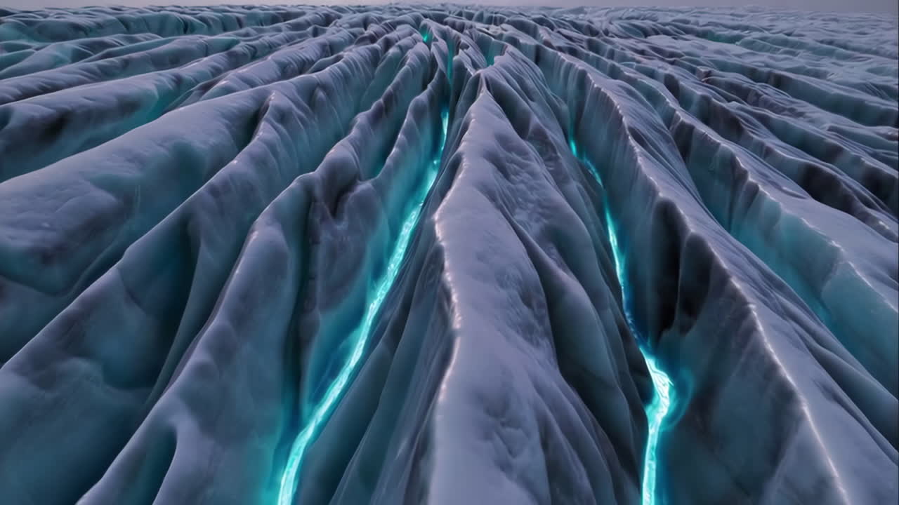 빙하 균열은 빛나는 물을 가지고 있습니다.