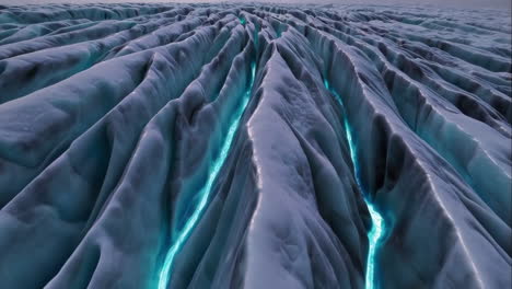 glacier crevasses with luminescent water